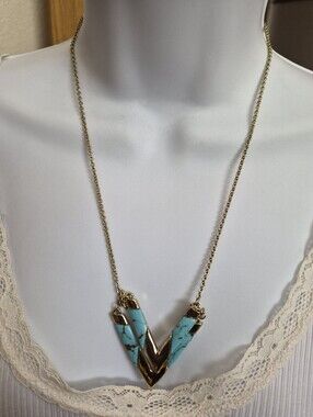 JM Collection Gold-Tone V-Shaped Turquoise Pendant Necklace